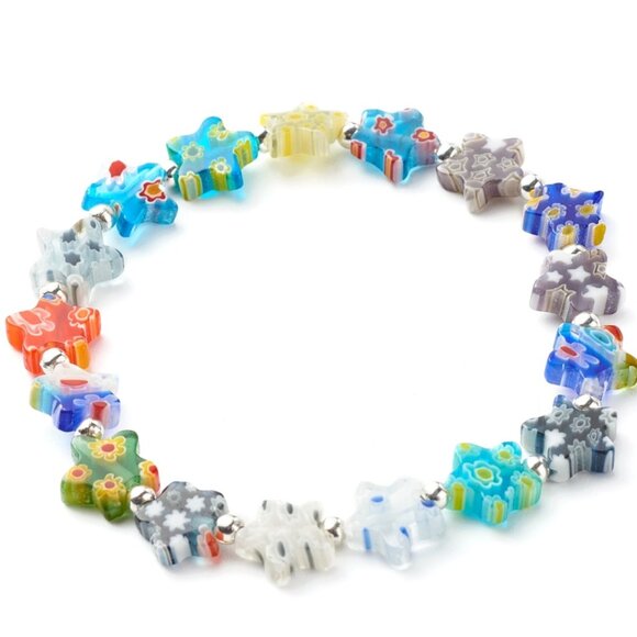 NWOT handmade Millefiori Flower Lampwork Glass star bead Bracelet 2/$20 - Picture 2 of 5